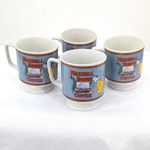 Set of 4 Vintage Maxwell House Coffee Pedestal Mugs Retro Diner 1980s Collect